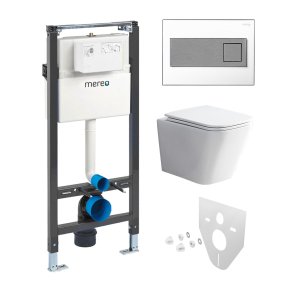 Mereo WC set - Rimless WC hranaté, modul pre sadrokartón, hranaté tlačidlo biela/chróm