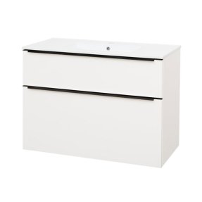 Mereo Mailo, kúpeľňová skrinka s keramickým umývadlom 101 cm, biela, čierne madlo
