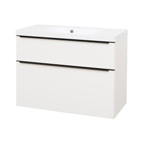 Mereo Mailo, kúpeľňová skrinka s umývadlom z liateho mramoru 101 cm, biela, čierne madlo