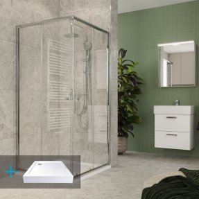 Mereo Kora Lite sprchový set: sprchovací kút 80x80x185cm, chróm ALU, sklo číre, 80 cm, vanička, sifón