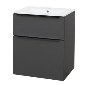 Mereo Mailo, kúpeľňová skrinka s keramickým umývadlom 61 cm, antracit, čierne madlo