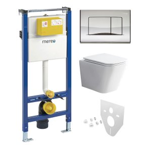 Mereo WC set - Rimless WC hranaté, modul pre sadrokartón, chróm hranaté tlačidlo lesklé