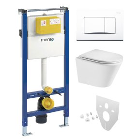 Mereo WC set - Smart flush rimless WC oblé, modul pre sadrokartón, biele hranaté tlačidlo