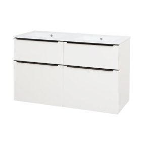 Mereo Mailo, kúpeľňová skrinka s keramickým umývadlom 121 cm, biela, čierne madlo