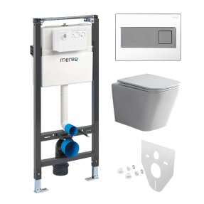 Mereo WC set - Smart flush rimless WC hranaté, modul pre sadrokartón, hranaté tlačidlo biela/chróm
