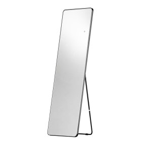Mereo Zrkadlo hranaté 500x1700 mm, LED osvetlenie, závesné aj stojaté, čierny rám