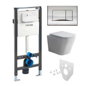Mereo WC set - Smart flush rimless WC hranaté, modul pre sadrokartón, chróm hranaté tlačidlo lesklé