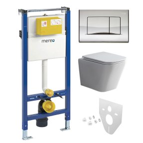 Mereo WC set - Smart flush rimless WC hranaté, modul pre sadrokartón, chróm hranaté tlačidlo lesklé