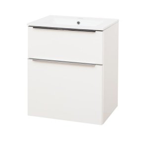 Mereo Mailo, kúpeľňová skrinka s keramickým umývadlom 61 cm, biela, elox AL madlo