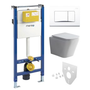 Mereo WC set - Smart flush rimless WC hranaté, modul pre sadrokartón, biele hranaté tlačidlo