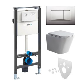 Mereo WC set - Smart flush rimless WC hranaté, modul pre sadrokartón, chróm hranaté tlačidlo matné