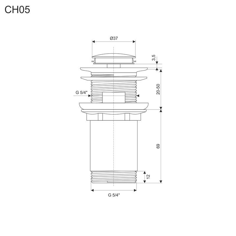 MEREO Výpusť uzavírací CLIC-CLAC, celokovová s přepadem, pochromovaná mosaz, ø 5/4", kulatá (CH05)