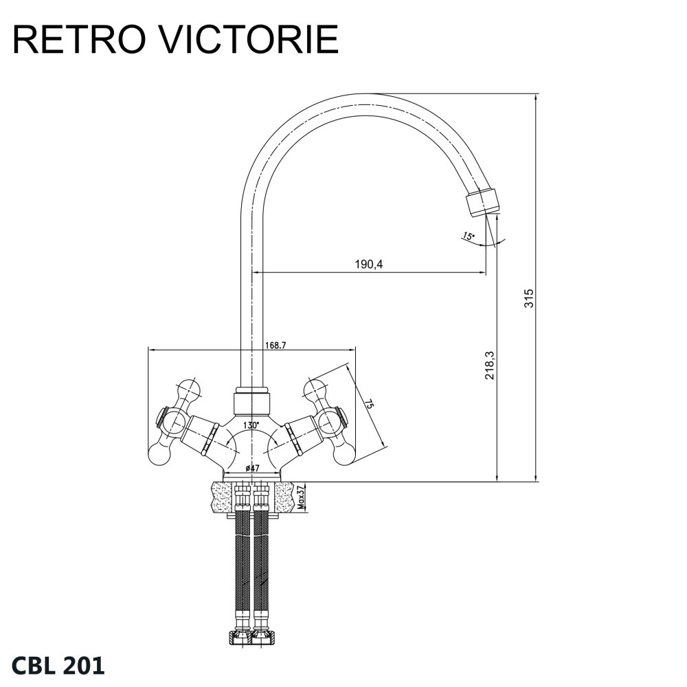 MEREO Dřezová stojánková baterie, Retro Viktorie, výška 315 mm, chrom (CBL201)