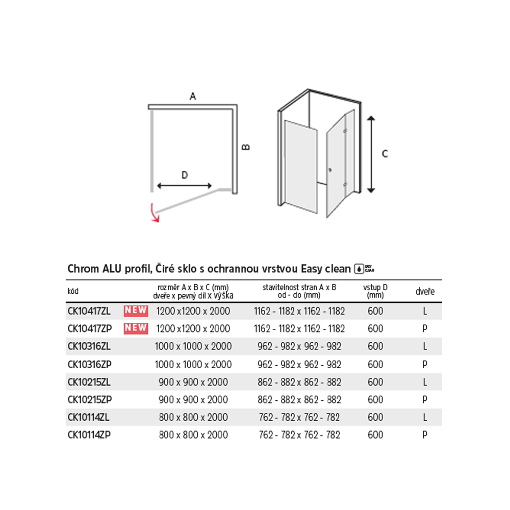 Mereo Sprchový kout, Novea, čtverec, 120x120 cm, chrom ALU, sklo Čiré, dveře pravé a pevný díl
