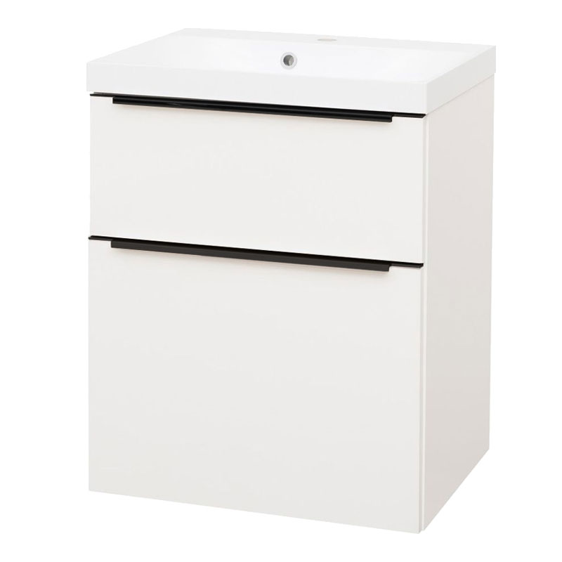 MEREO Mailo, koupelnová skříňka s umyvadlem z litého mramoru 61 cm, bílá, černé madlo (CN510MB)