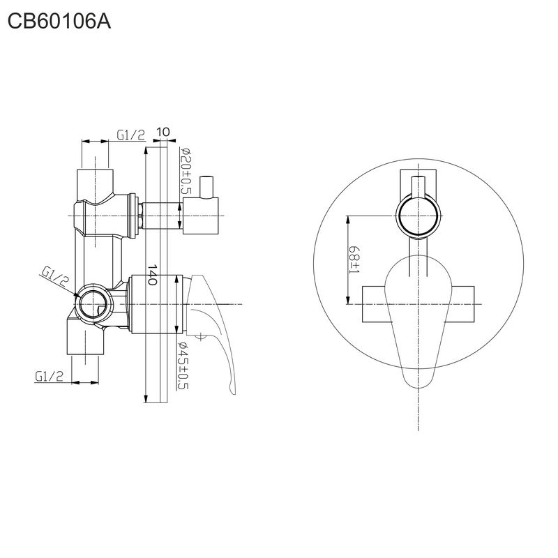 MEREO Sprchová podomítková baterie s přepínačem, Sonáta, Mbox, kulatý kryt, chrom (CB60106A)