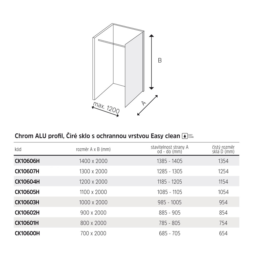 Mereo Sprchová stěna WALK IN, Novea, 80 x 200 cm, chrom ALU, sklo Čiré