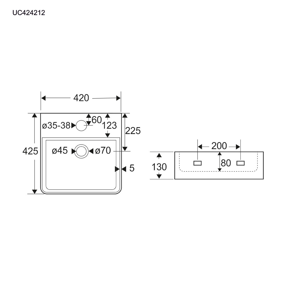 Mereo Umyvadlo na desku i zavěšení s přepadem, 420x425x130 mm, keramické - pro zaslání na paletě