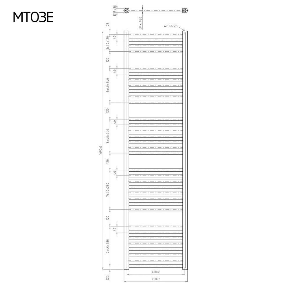 Mereo Otopný žebřík rovný 450x1690 mm, bílý, elektrický