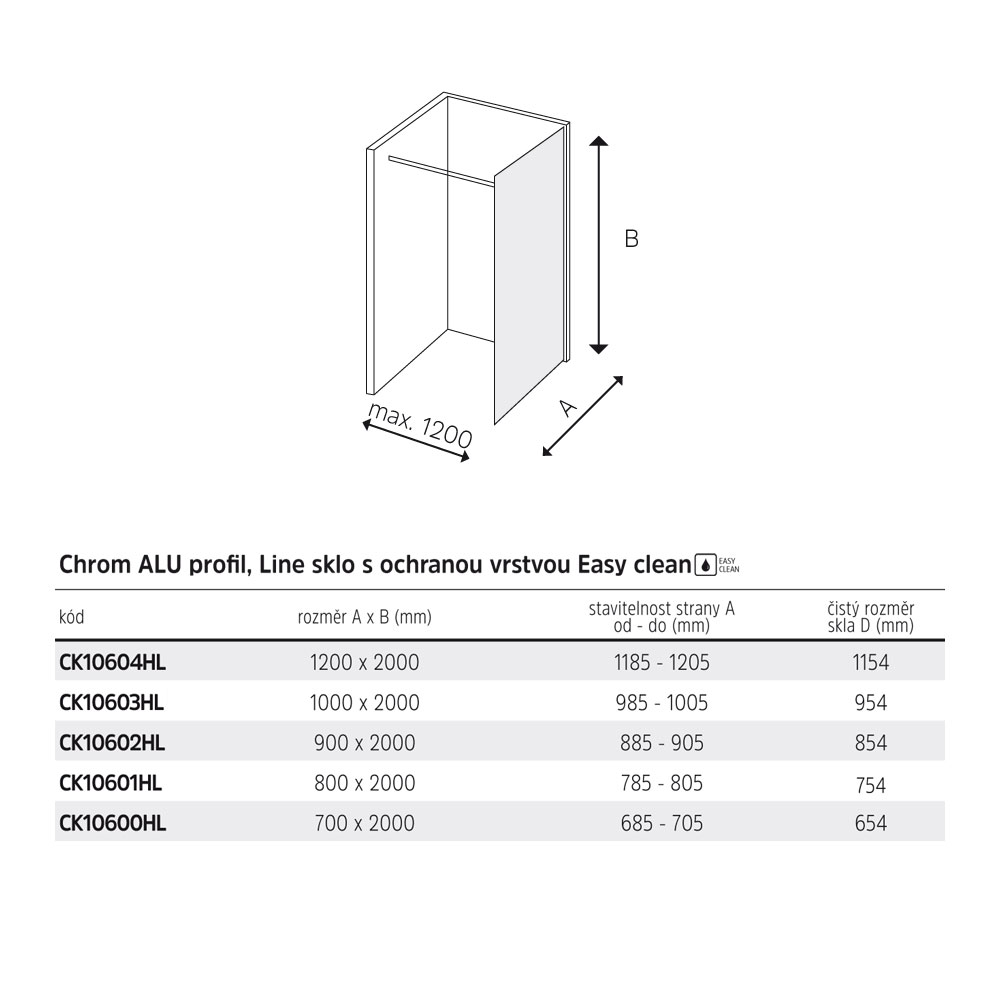 MEREO Sprchová stěna WALK IN, Novea, 70 x 200 cm, chrom ALU, sklo Line (CK10600HL)