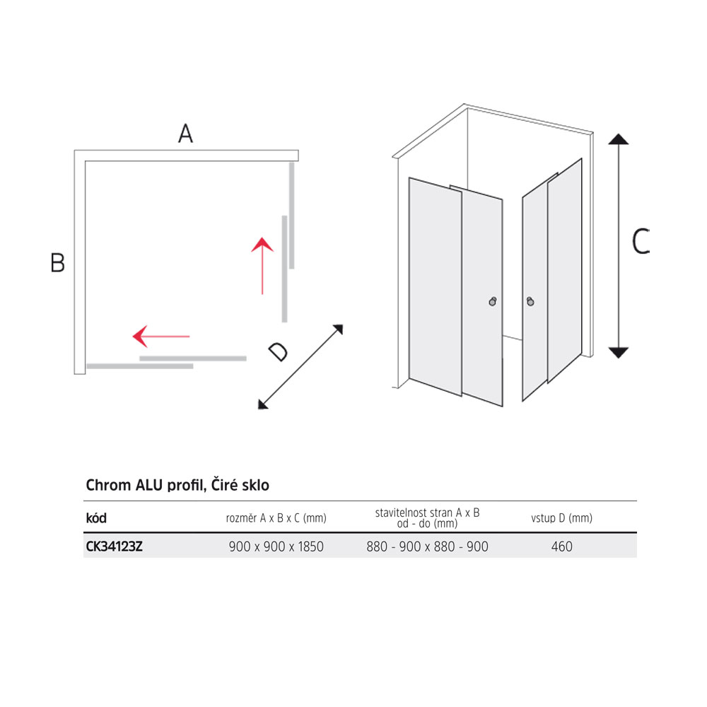 Mereo Sprchový kout, Kora Lite, čtverec, 90 cm,  chrom ALU, sklo Čiré