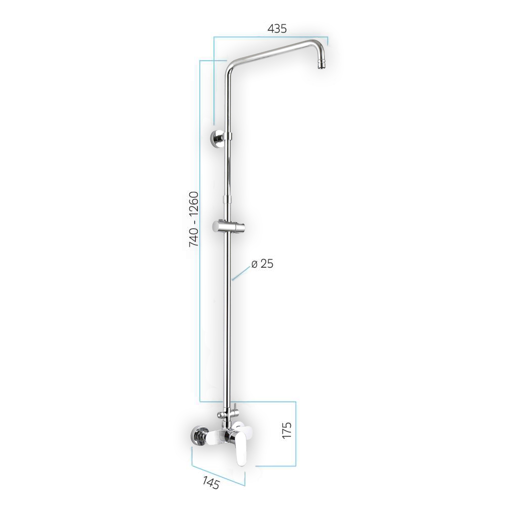 Mereo Nástěnná sprchová baterie Eve 150 mm se sprchovou tyčí bez příslušenství