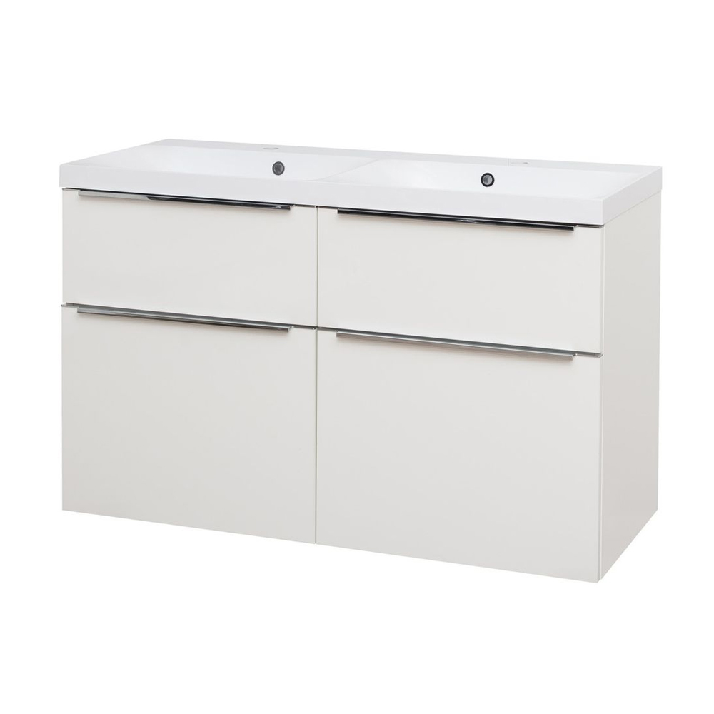 MEREO Mailo, koupelnová skříňka s umyvadlem z litého mramoru 121 cm, bílá, chrom madlo (CN513M)