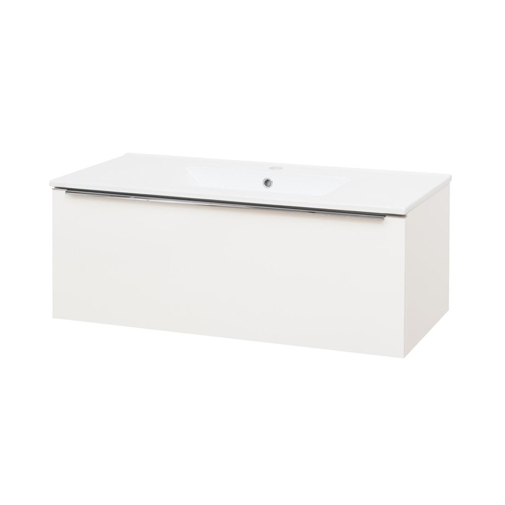MEREO Mailo, koupelnová skříňka s keramickým umyvadlem 101 cm, bílá, chrom madlo (CN517)