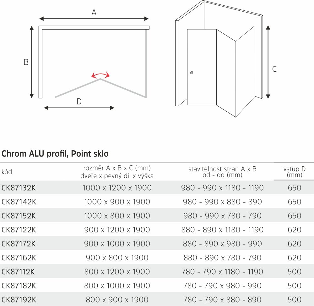 MEREO Sprchový kout, LIMA, obdélník, 100x120x190 cm, chrom ALU, sklo Point (CK87132K)