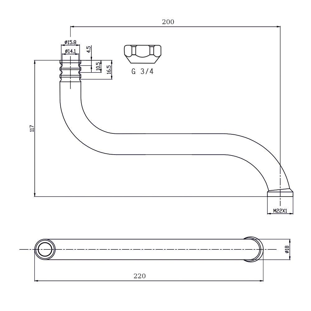 MEREO Ramínko kulaté ø 18 mm, 200 mm (CB106)