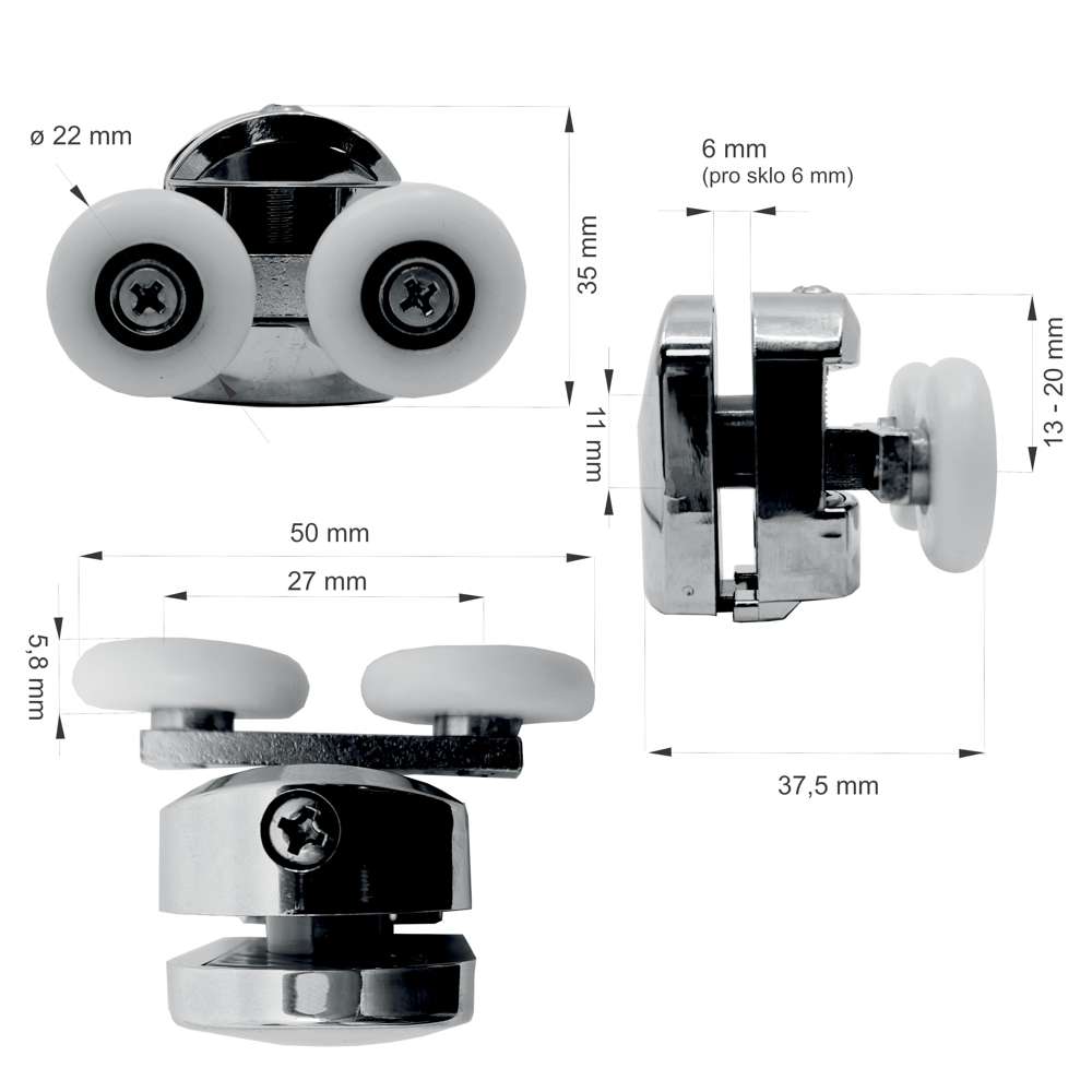 MEREO Sady pojezdů - horní, pojezdy pevné pro kouty CK608xxK, sada 4 ks (CKND170K)
