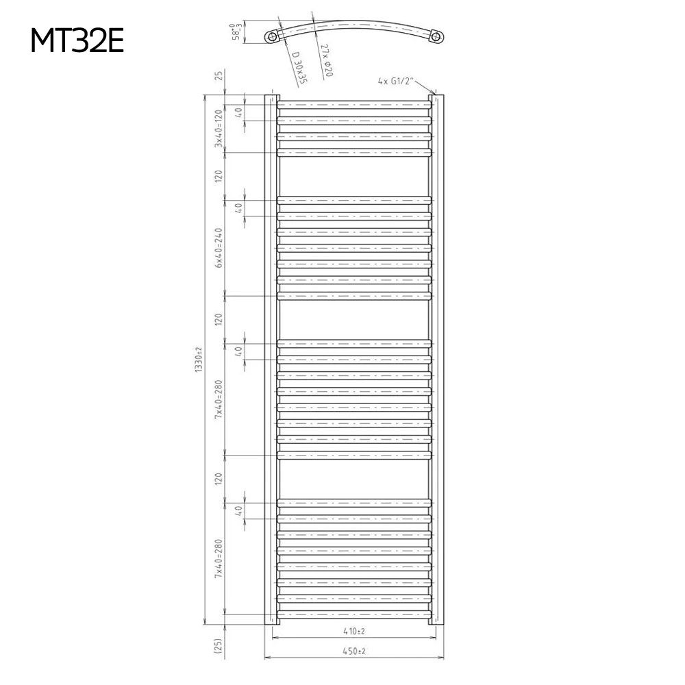 Mereo Otopný žebřík oblý 450x1330 mm, bílý, elektrický