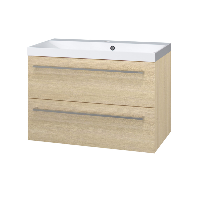 Mereo Bino, koupelnová skříňka s umyvadlem z litého mramoru 81 cm, dub Sand Barbera
