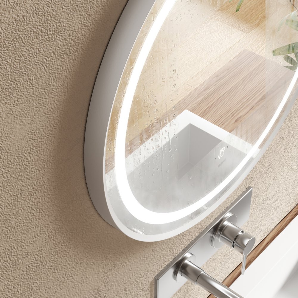 Mereo Zrcadlo kulaté pr. 60 cm, LED osvětlení a odmlžování, pískované mezikruží, ocelově šedý rám