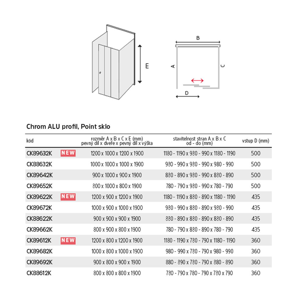 Mereo Sprchový kout, LIMA, čtverec, 80x80x80x190 cm, chrom ALU, sklo Point