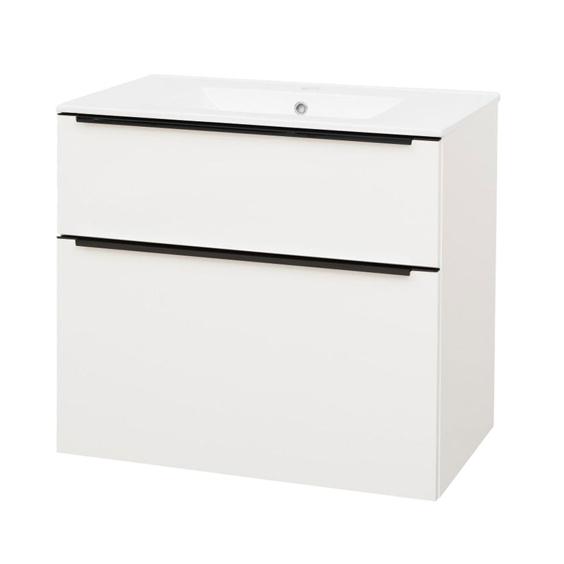 Mereo Mailo, koupelnová skříňka s keramickým umyvadlem 81 cm, bílá, černé madlo