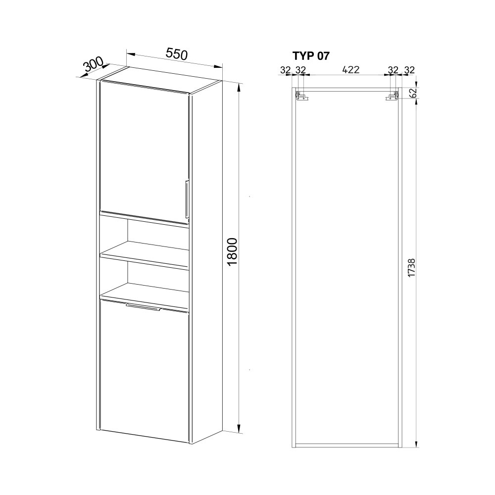 Mereo Vigo, koupelnová skříňka vysoká s košem, 180 cm, bílá lesk (CN332N)