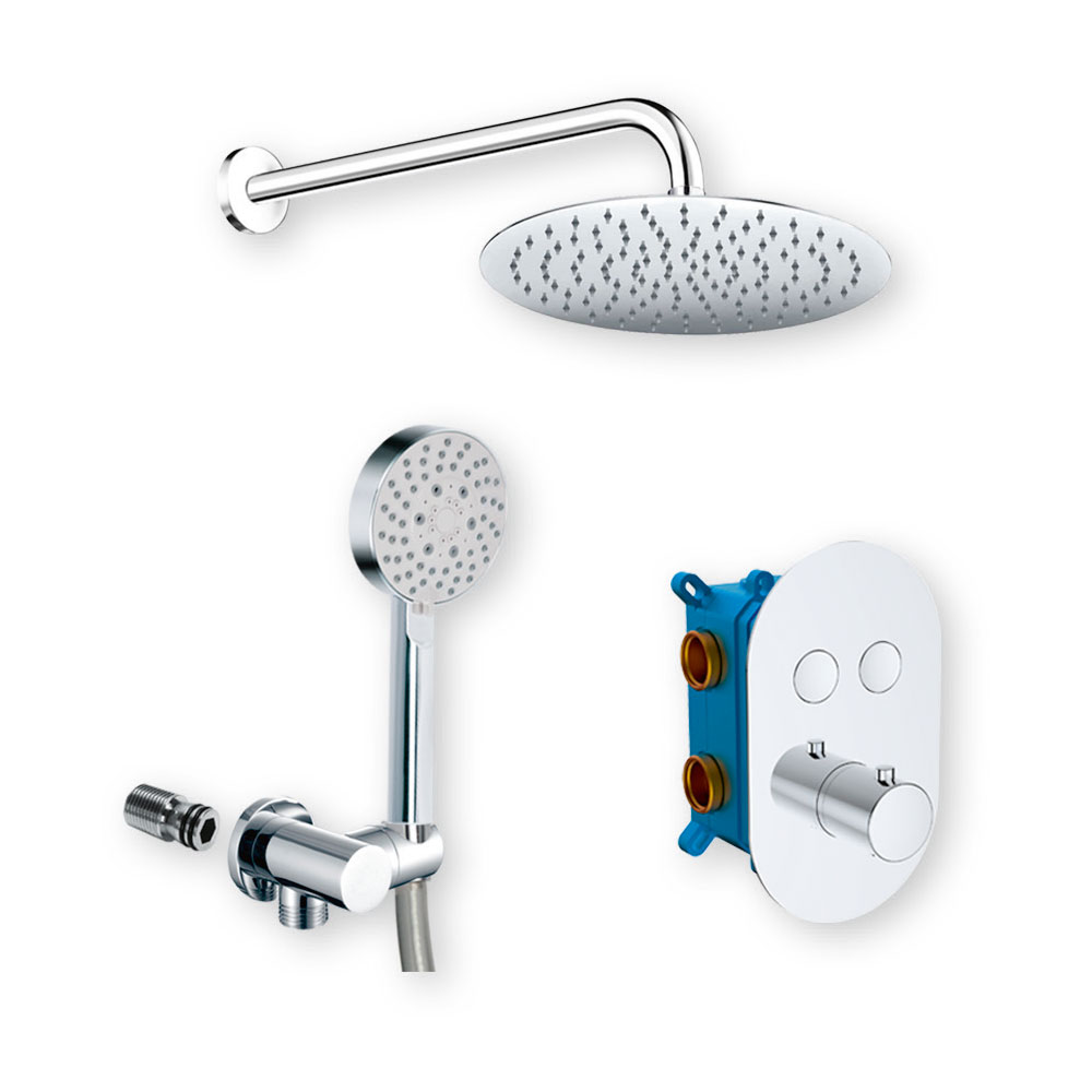 MEREO Sprchová sada s termostatickou podomítkovou tlačítkovou baterií - 2-cestná - oválný kryt (CB60106TB3)