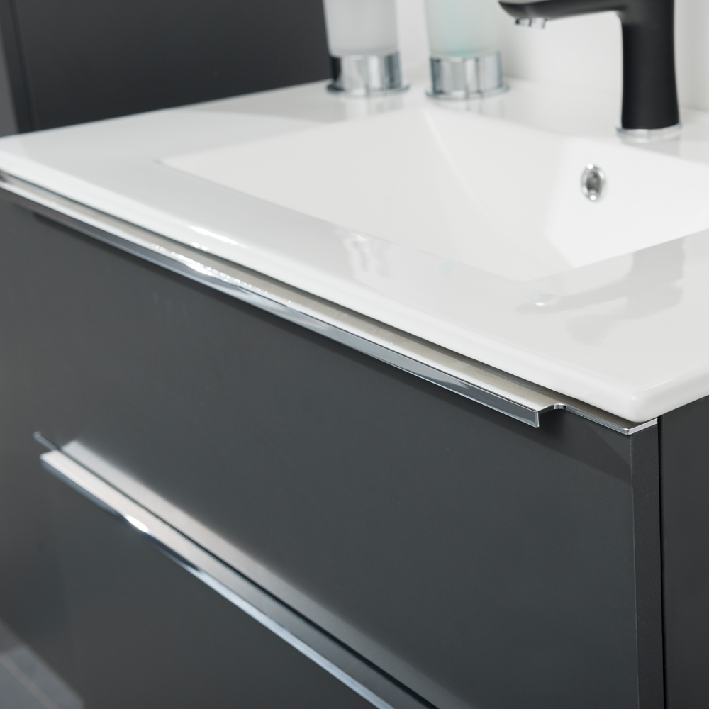 MEREO Mailo, koupelnová skříňka s umyvadlem z litého mramoru 121 cm, antracit, chrom madlo (CN533M)