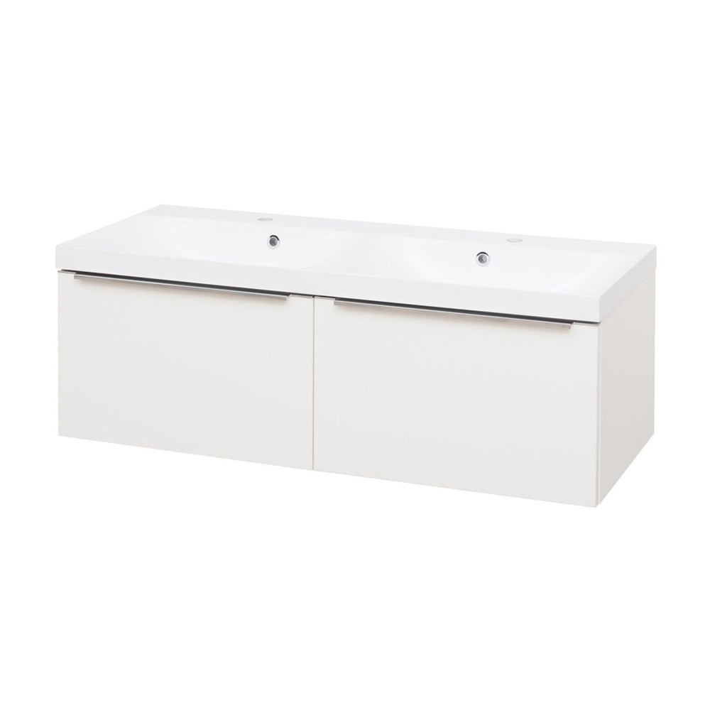 MEREO Mailo, koupelnová skříňka s umyvadlem z litého mramoru 121 cm, bílá, chrom madlo (CN518M)
