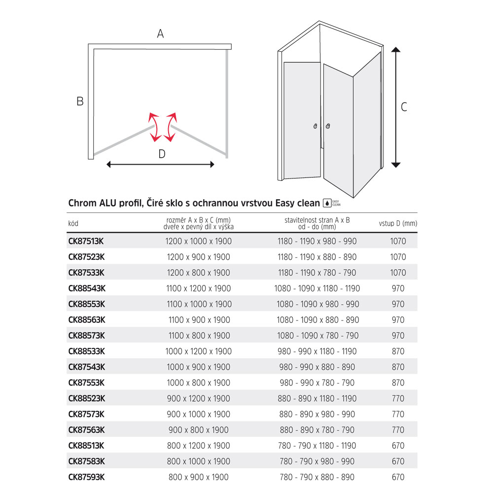 Mereo Sprchový kout, Lima, obdélník, 110x90x190 cm, chrom ALU, sklo Čiré