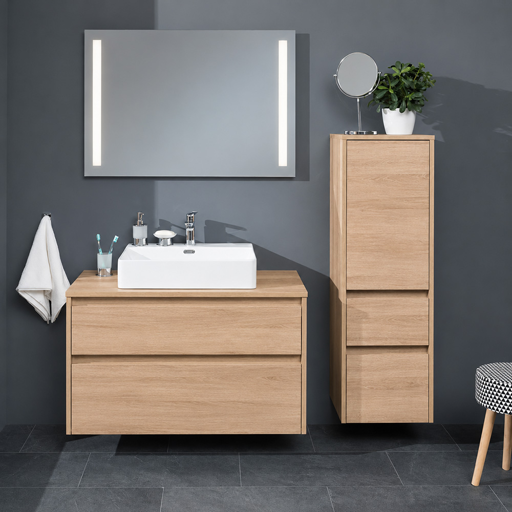 Mereo Opto koupelnová skříňka vysoká 125 cm, levé otevírání, dub Riviera (CN924LN)