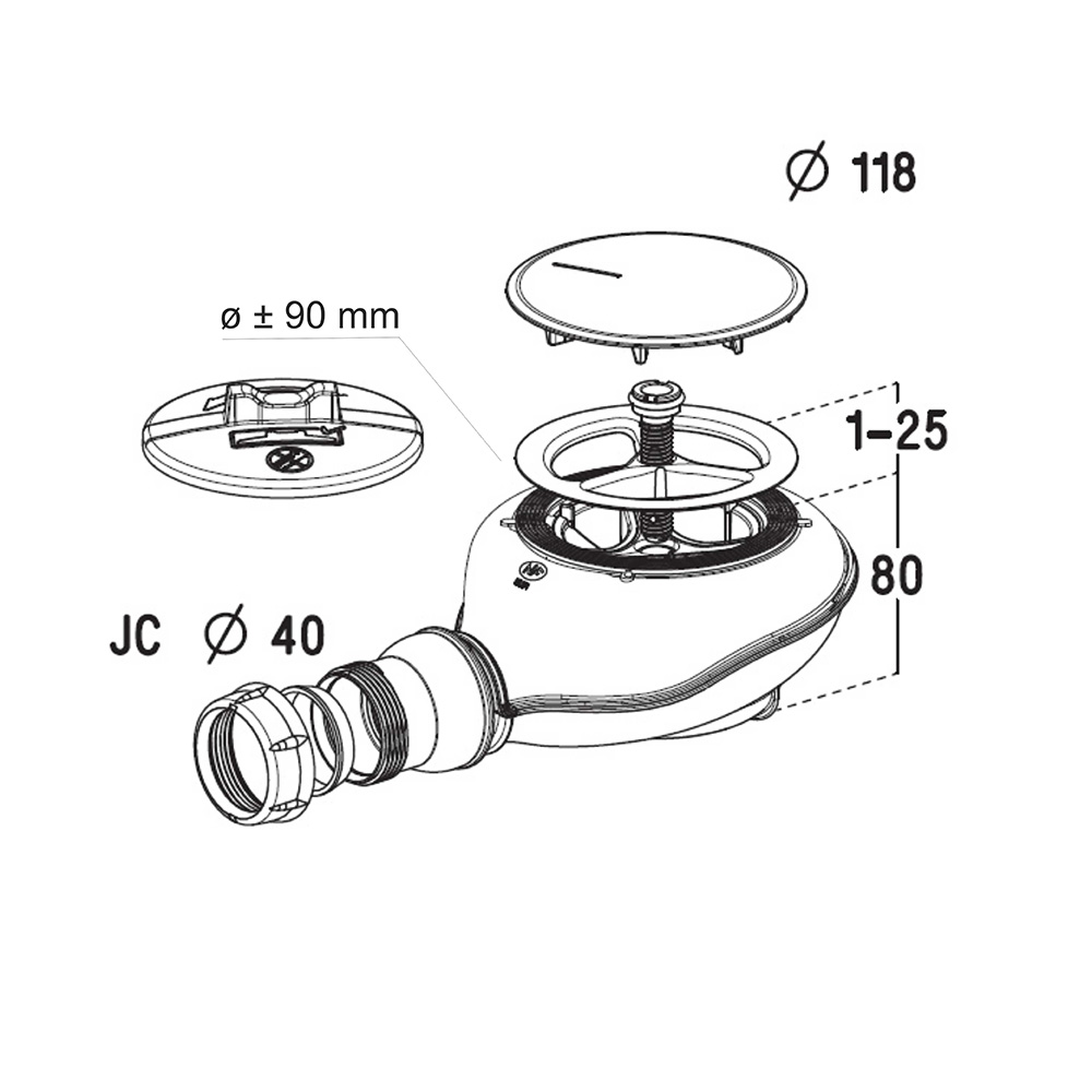 Aliaxis Sifon pro sprchové vaničky Turboflow 2 s vylisovaným těsněním, ø 90 mm (PR6042C (0205700))