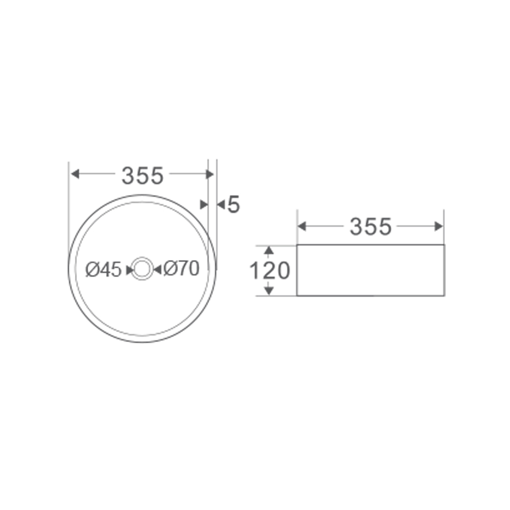 MEREO Umyvadlo na desku bez přepadu, 355x120 mm, kulaté, keramické - pro zaslání balíkem (UC363612CP)