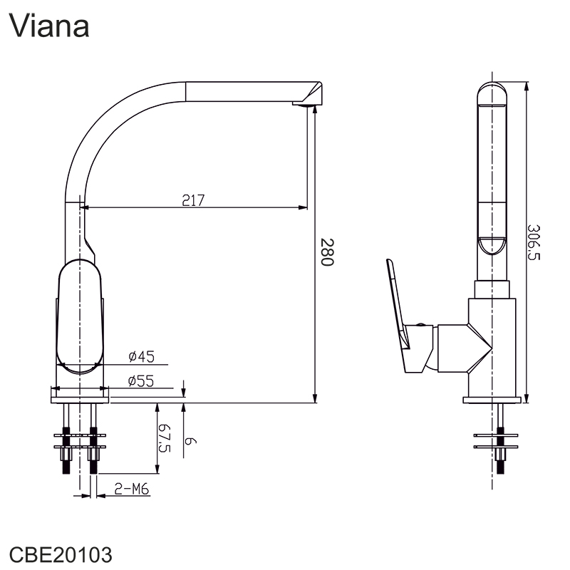 Mereo Dřezová stojánková baterie, Viana, s ramínkem nad pákou, výška 306 mm, chrom