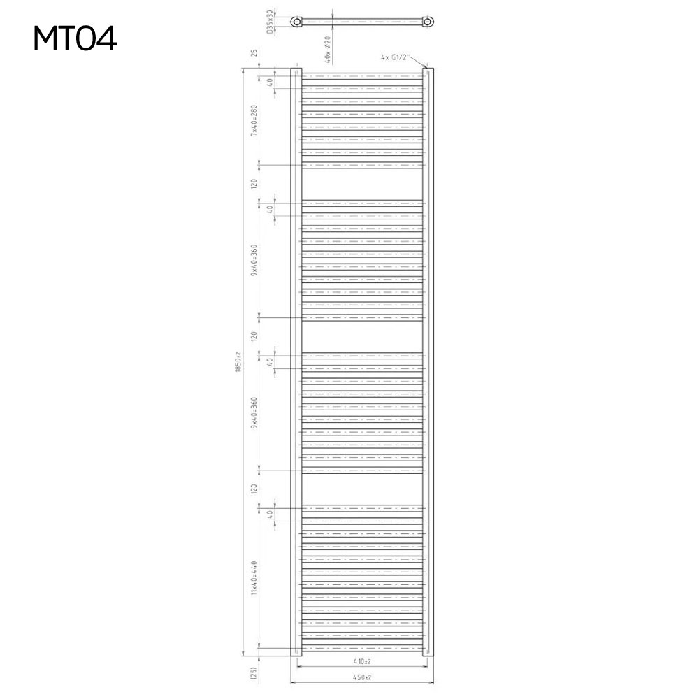MEREO Otopný žebřík, rovný, 450x1850 mm, bílý (MT04)