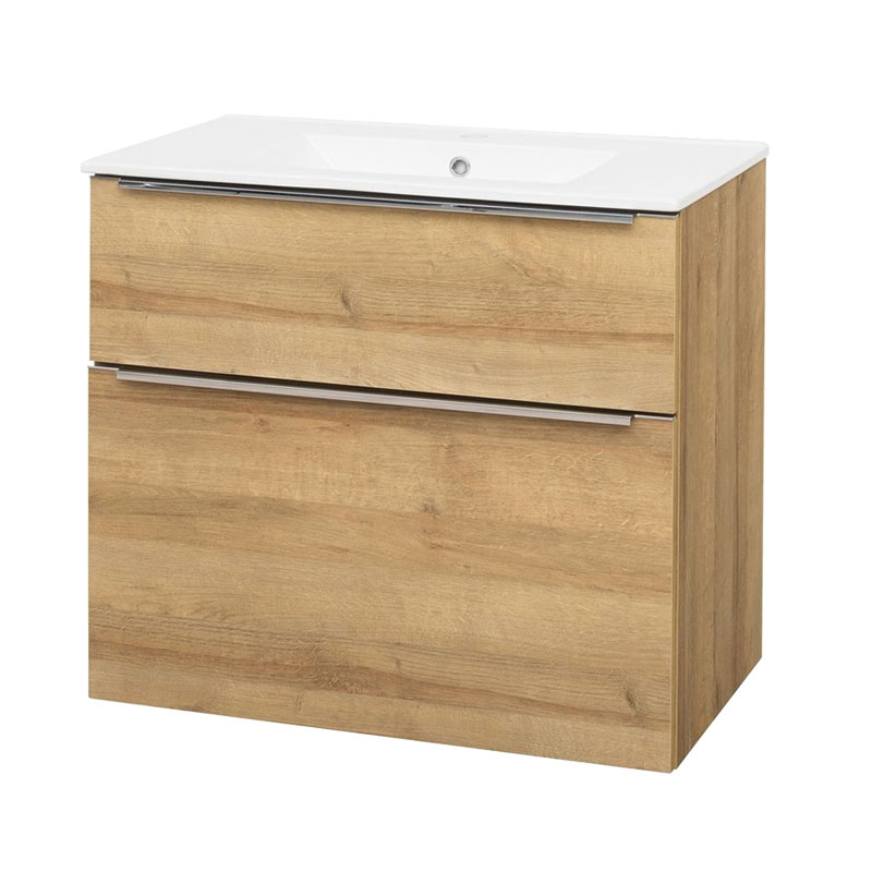 Mereo Mailo, koupelnová skříňka s keramickým umyvadlem 81 cm, dub Riviera, chrom madlo