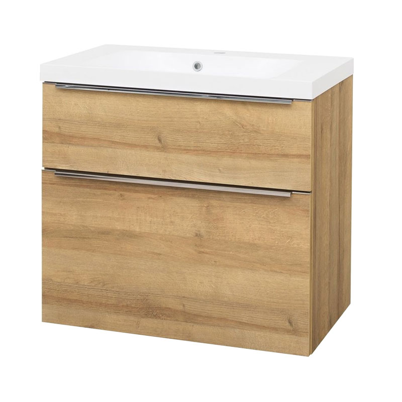 Mereo Mailo, koupelnová skříňka s umyvadlem z litého mramoru 81 cm, dub Riviera, chrom madlo