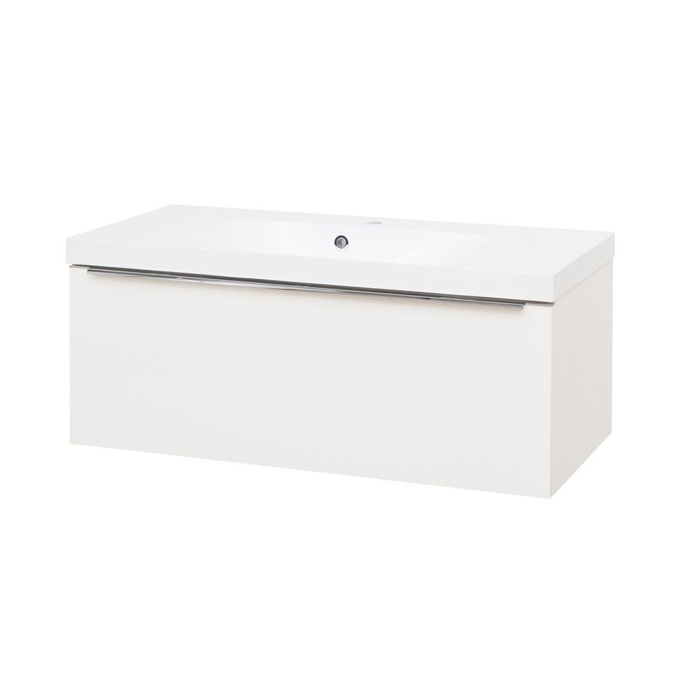 MEREO Mailo, koupelnová skříňka s umyvadlem z litého mramoru 101 cm, bílá, chrom madlo (CN517M)