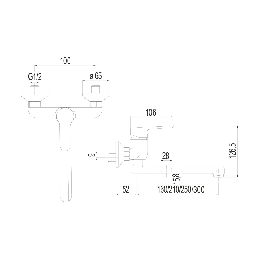 Mereo Dřezová nástěnná baterie, Zuna, 100 mm, s ramínkem plochým rovným 300 mm, chrom